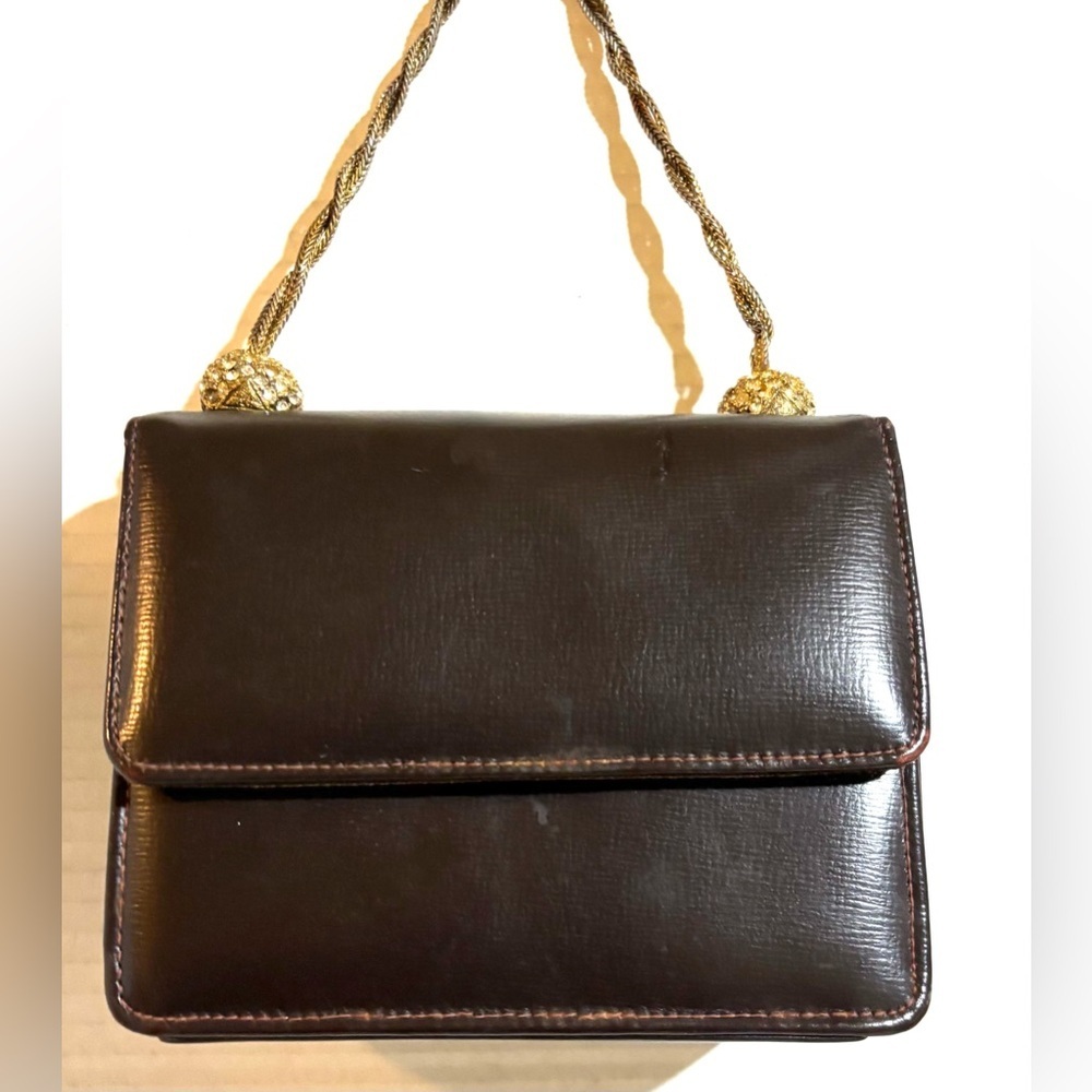 Vintage Elegant dark Brown Leather Handle Handbag